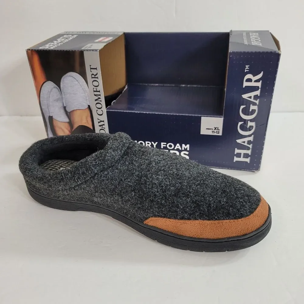 Haggar Slippers Mens XL 11-12 Charcoal Grey‎ Faux Bumpers Slip on Slide $52 NEW